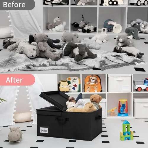 Miniatura 7 de GRANNY SAYS Contenedor de almacenamiento negro con tapa, organizadores de armario de tela y cestas de almacenamiento, caja de almacenamiento extra
