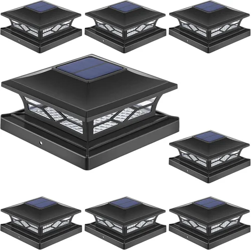 Miniatura 15 de APONUO - Luces solares para punta de poste, paquete de 6, 2 modos, luces solares para postes de valla, IP65 impermeables, encendido/apagado
