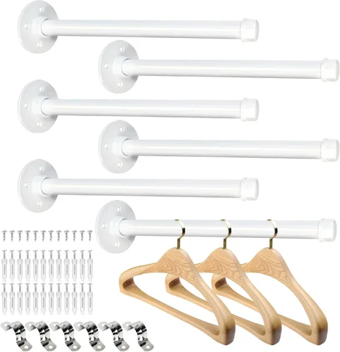 Miniatura 9 de Pintuson 6 piezas Barra de ropa de tubo industrial de 10 pulgadas - Perchero de ropa de montaje en pared - Barras de armario de cara hacia afuera