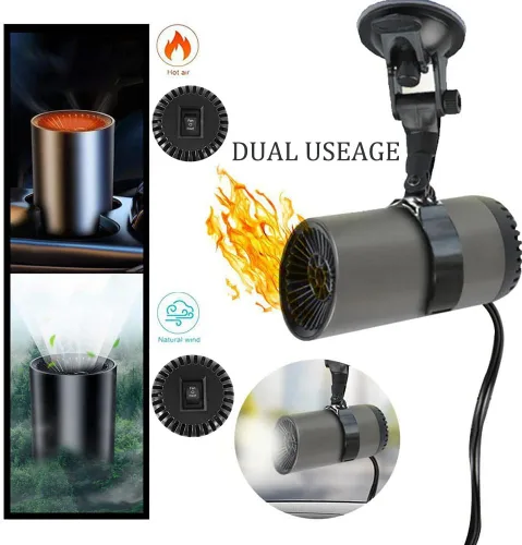 Miniatura 5 de Calentador de coche de 150 W, soplador de aire caliente para automóvil en forma de taza, ventilador portátil giratorio de 180° con soporte