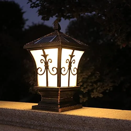Miniatura 2 de Luz solar LED para exteriores, farol solar de poste de metal estilo vintage LED de iluminación exterior en negro para jardín, patio, poste