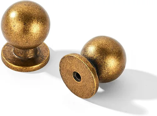 khtumeware - Paquete de 10 pomos redondos de 1 pulgada (25 mm) de diámetro, acabado de latón antiguo, pomos de bola para alacena