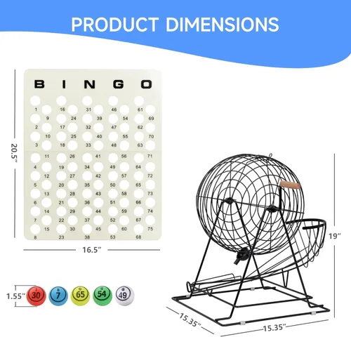 Miniatura 2 de GSE Games & Sports Expert Juego de bingo profesional con jaula jumbo, bolas de bingo de 1.5 pulgadas, tablero maestro. Ideal para grupos grandes