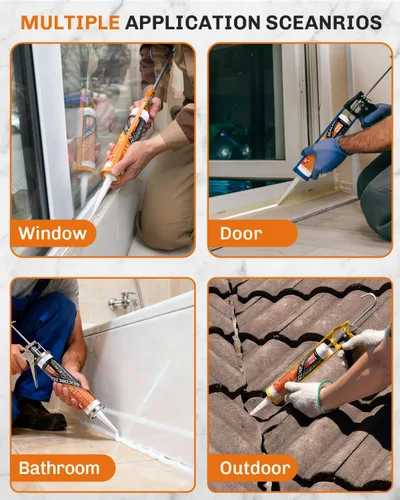 Miniatura 7 de WELLUCK Masilla de silicona blanca, adhesivo sellador de silicona 100% impermeable para calafateo, para RV, cocina, baño, ventana, puerta, vidrio