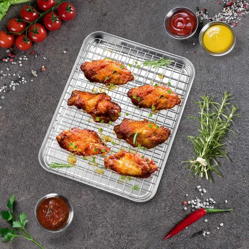 Miniatura 5 de P&P CHEF, bandeja para horno tostador de 9 pulgadas con juego de rejilla, bandeja de hornear de acero inoxidable y rejilla de enfriamiento