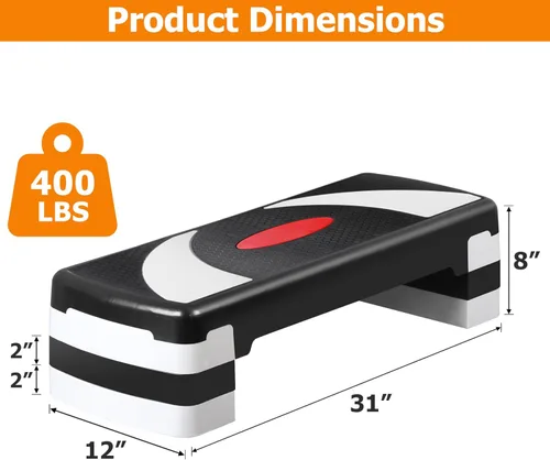 Miniatura 3 de Plataforma escalonada de entrenamiento aeróbico de 30 pulgadas con elevadores ajustables de 4 a 6 a 8 pulgadas, entrenamiento de ejercicio