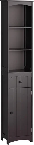 HOMCOM Armario de almacenamiento para baño, unidad de almacenamiento de baño independiente, torre alta de lino con estantes y cajón de 3 niveles,