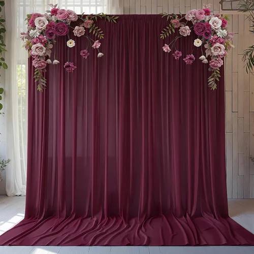 Miniatura 49 de Cortinas de fondo azul bebé de 10 pies x 10 pies, tela de gasa chiffon transparente sin arrugas, tela de fondo fotográfico drapeada para arco