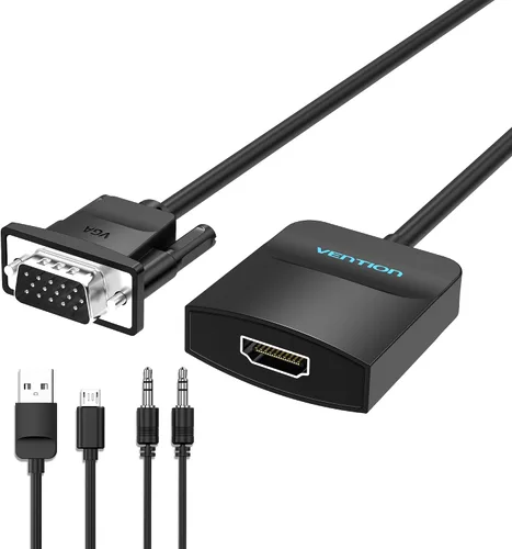 Miniatura 10 de VENTION Paquete de 3 adaptadores VGA a HDMI - 1080P Dongle de vídeo, adaptador convertidor VGA con cable de audio (0.15 m), macho a hembra para PC