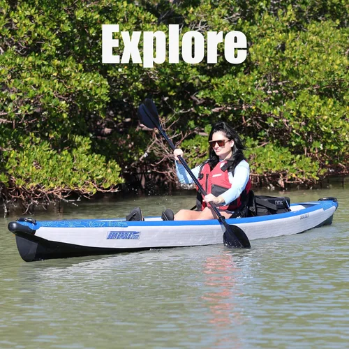 Miniatura 4 de Sea Eagle RazorLite Kayak inflable – Ligero, punto caído, kayak de turismo de alta velocidad – Solo o en tándem – Asiento trasero alto, remo (s)