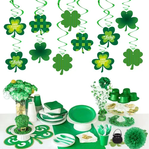 Miniatura 3 de Decoraciones del día de San Patricio, serpentinas de banderines – 20 piezas de trébol verde para el día de San Patricio, decoración de baby shower