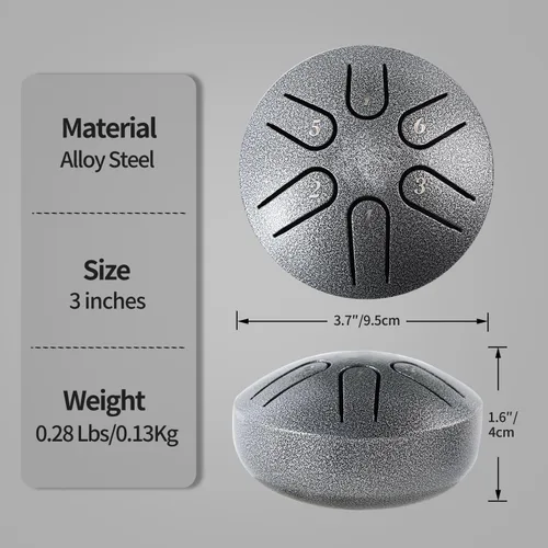 Miniatura 2 de Yahpetes Tambor de lengua de acero, instrumento de percusión musical, tambor de lluvia de metal para exterior, 3 pulgadas, 6 notas, Clave C
