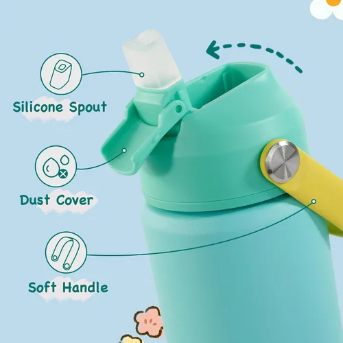 Miniatura 3 de Kerilyn - Botella de agua para niños, de acero inoxidable, con pajilla a prueba de fugas, con aislamiento térmico, libre de bisfenol A, unisex