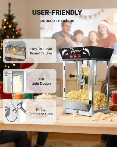 Miniatura 6 de Máquina comercial de palomitas de maíz de 12 onzas, 850 W, máquina de palomitas de maíz de cine, máquina de palomitas de maíz de mesa negra con Negro