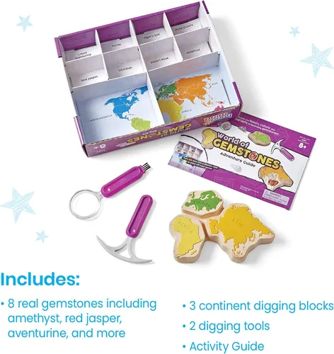 Miniatura 2 de hand2mind World of Gemstones Dig Kit, 8 piedras preciosas reales para descubrir, estuche de exhibición de piedras preciosas, kit de excavación