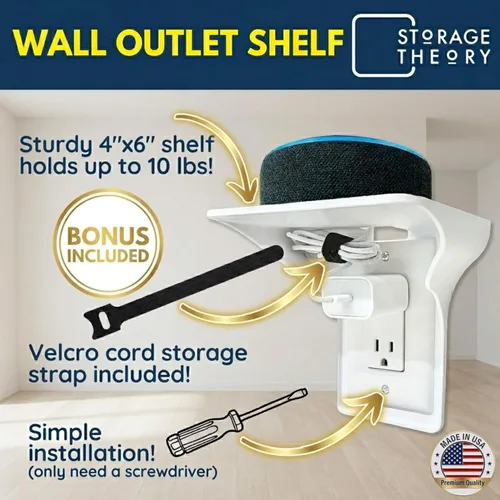 Miniatura 7 de BeraTek Power Perch - Estante de pared con almacenamiento de cable, estante de enchufe que ahorra espacio para dormitorio, baño, cocina, soporte