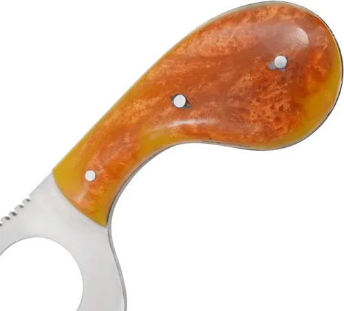 Miniatura 4 de Cuchillo desollador de hoja fija hecho a mano, 7.25 pulgadas en total, 4.25 pulgadas de acero inoxidable media hoja dentada, mango de resina, con bp