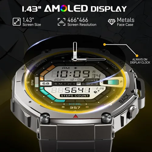 Miniatura 2 de Reloj inteligente militar para hombre, 1.43 pulgadas, AMOLED GPS, 5ATM, impermeable, resistente, rastreador de actividad física con brújula