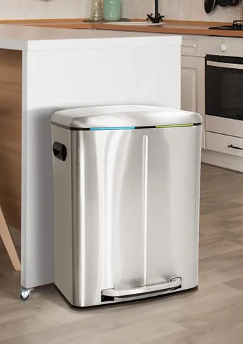 Cubo de basura de acero inoxidable de 10 galones con tapa y asa con bisagras y asa, papelera de metal para cocina, hogar, cocina, oficina, papelera