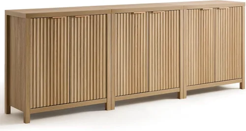 Miniatura 14 de Oakham Home Oxford - Armario de almacenamiento, aparador acanalado con estantes ajustables, consola moderna de acento Credenza, juego de 4
