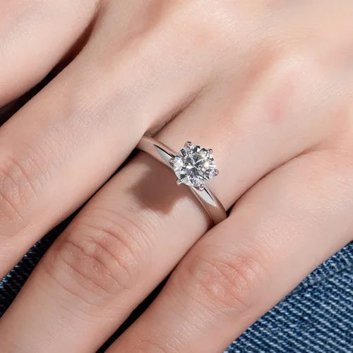 Miniatura 8 de Anillo de moissanita, 0.511.522.53 quilates redondo de corte brillante de moissanita, anillo de compromiso solitario de seis puntas, chapado en oro