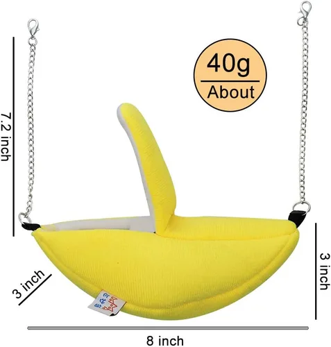 Miniatura 5 de WishLotus Cama hamaca para hámster, diseño de plátano, cabaña de hámster de franela, nido para dormir, acogedora casa colgante, cabaña de barco