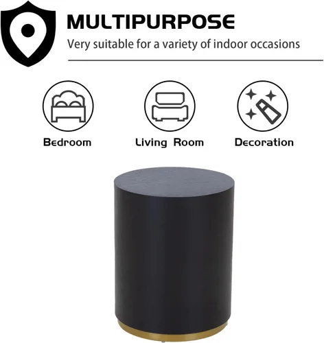 Miniatura 9 de KEVINSPACE Mesa auxiliar negra con borde dorado en la parte inferior, mesa de centro redonda para espacios pequeños, mesa auxiliar de madera mesita