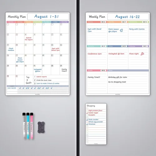 ALEZEL Calendario magnético para nevera, pizarra blanca, juego de calendario de refrigerador de borrado en seco (3 tableros), calendario semanal
