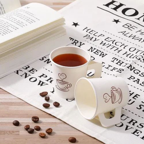 Miniatura 4 de Tessco for you 200 tazas de papel espresso desechables de 4 onzas a granel con asa, ideal para fiestas, bebidas frías y calientes, café, jugo