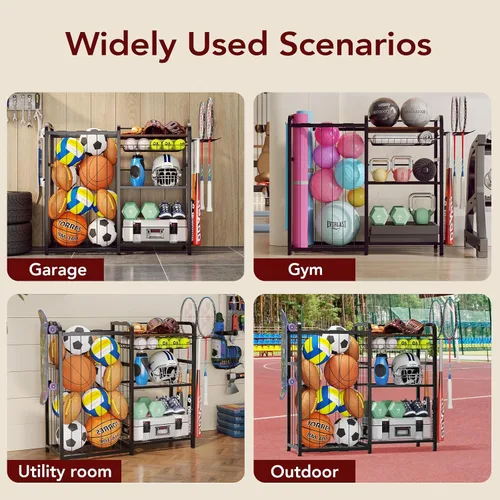 Miniatura 7 de Homsorout Garage Sports Equipment Organizer, Ball Storage for Gear and Toys, Large Capacity, Sports Organizer for Garage with Hooks and Baskets