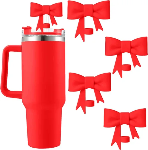 Miniatura 54 de 6 piezas de cubiertas de pajita de silicona para vasos Stanley de 40/30 oz 10 mm (0.4 pulg) cubiertas de pajita a prueba de polvo con diseño