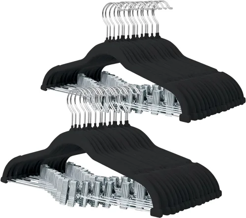 Miniatura 18 de ManGotree Perchas de terciopelo para bebé de 11.8 pulgadas con clips movibles, perchas de fieltro antideslizantes para niños, perchas de ropa