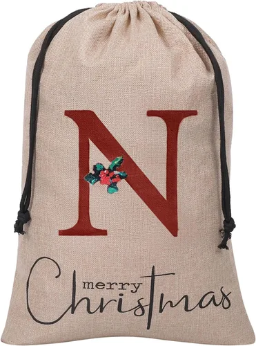 Miniatura 16 de Subyan Bolsa de regalo de Navidad de arpillera de 27 x 23 pulgadas, extra grande, reutilizable, personalizada, con monograma, con cordón