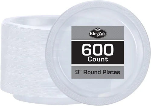 Miniatura 34 de Platos de plástico rojos de la colección Hanna K. Signature, redondos de 9 pulgadas, 50 unidades – Platos desechables resistentes para cenas