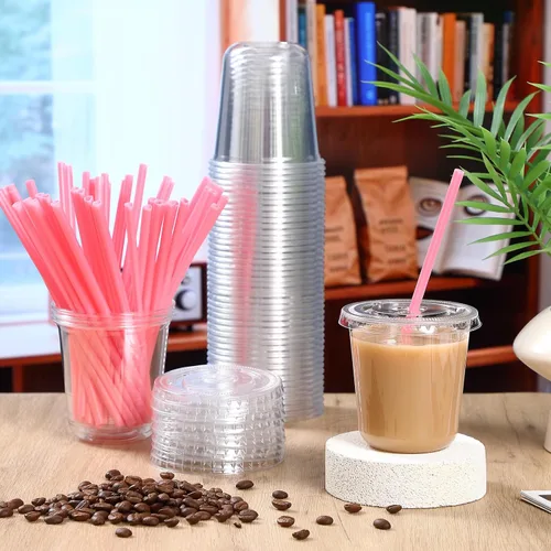 Miniatura 2 de Ziliny Juego de 25 vasos de plástico transparente con pajitas y tapas en forma de corazón, tazas desechables para café helado, bebidas frías, día