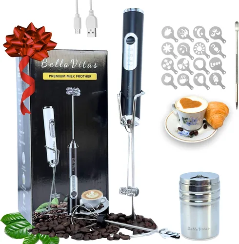 Espumador de leche recargable de mano de 3 velocidades, espumador eléctrico de 3 velocidades, batidor de espuma, mezclador de bebidas con soporte, 2