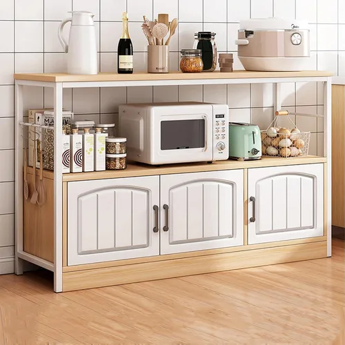 Miniatura 9 de Shelves Kitchen Storage Shelves with Cabinet Doors, Multi-Layer Floor Standing Rack Shelf Ideal for Bathroom, Closet, Garage, Organizers and