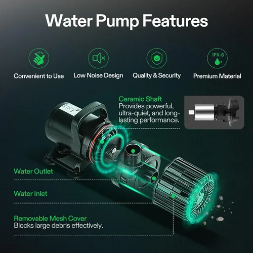 Miniatura 3 de VIVOSUN - Bomba de agua sumergible de 9000 GPH de 620W, bomba de estanque ultra silenciosa para acuario con altura de elevación de 26.5 pies