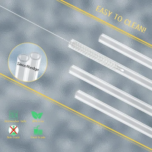 Miniatura 5 de AKONEGE Paquete de 6 popotes de vidrio reutilizables, pajitas de vidrio transparente, 0.335 x 0.394 in, 3 popotes de vidrio rectos y 3 doblados