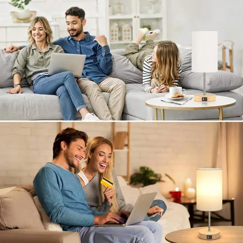 Miniatura 6 de AKASUKI Lámpara de mesa para dormitorio, lámpara táctil regulable de 3 vías con estación de carga doble, lámparas de noche pequeñas para mesitas