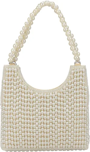 Miniatura 3 de Bolso de mano de perlas de estilo indio, bolso de mano de noche para mujeres y niñas, Blanco sucio