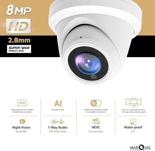 Miniatura 2 de Marquis Cámara de torreta IP PoE 4K 8MP con sensor Sony Starvis con micrófono, audio, cámara de seguridad IP visión nocturna al aire libre 98 pies