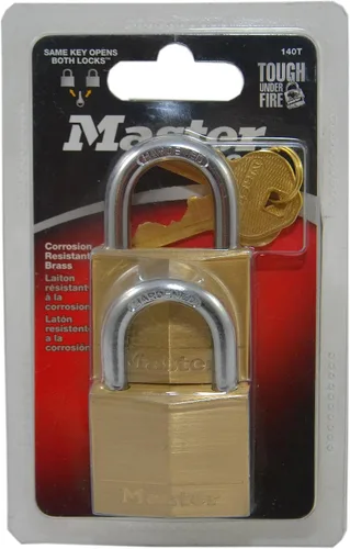 Miniatura 2 de Master Lock 140T Candado de latón sólido con llave, paquete de 2