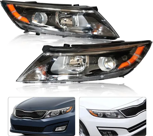 Miniatura 7 de Para faros halógenos de lado del conductor izquierdo 2014 2015 Kia Optima EX LX Proyector Carcasa negra sin DRL (Solo para modelo de EE. UU.)