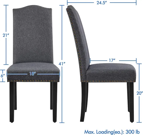Miniatura 3 de Yaheetech Juego de 2 sillas de comedor tapizadas de tela moderna con patas de madera maciza y adornos de cabeza de clavo para cocina, sala de estar