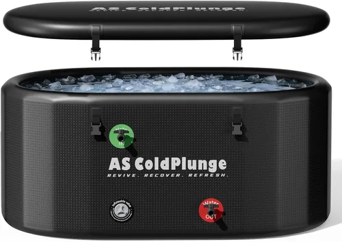 AS ColdPlunge Tina de baño de hielo XXL de 216 galones para inmersión en frío, bañera inflable de PVC con tapa aislada, bañera de terapia de frío de