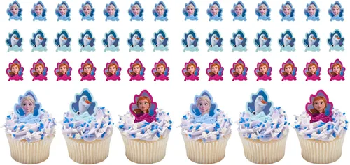 Miniatura 10 de DecoPac Anillos Frozen II, decoraciones de cupcakes con Elsa, Anna y Olaf para celebraciones de cumpleaños y Navidad, paquete de 24