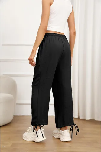 Miniatura 2 de Pantalones de pierna ancha para mujer, cintura elástica, con cordón, pantalones de playa sueltos y fluidos