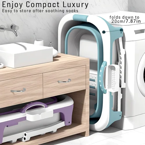 Miniatura 9 de Bañera portátil plegable para adultos, bañera pequeña de 39 pulgadas con asiento ergonómico y rodillo de masaje, bañera de hielo para ducha, baño