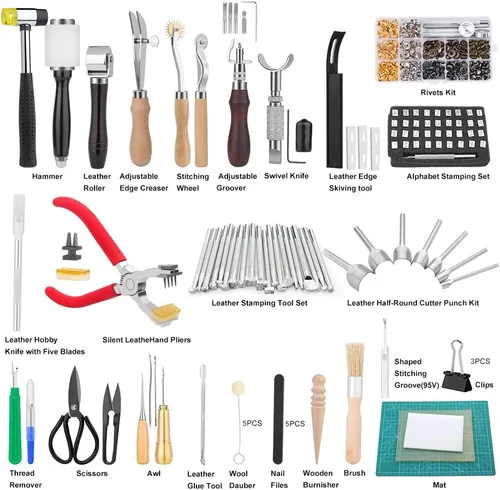 Miniatura 2 de 447 piezas de herramientas para trabajar el cuero, suministros de kit de herramientas para trabajar el cuero con instrucciones, herramientas
